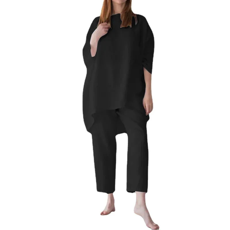 Fashion Short Sleeve Blouse Wide Leg Trousers Suits Vintage Summer Pant Sets Two Piece Sets Womens Loose Tracksuit Outifits 2025