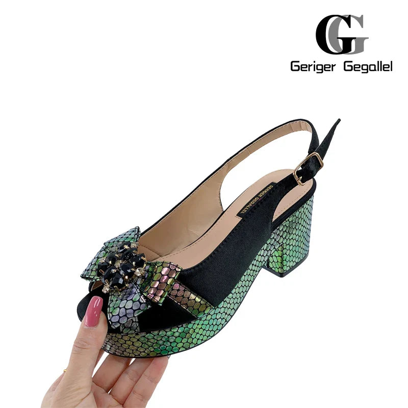 Summer Italian Latest Design Ladies Luxury Rhinestone High Heel Shoes and Bag Set To Go To Wedding Christmas Party Wear