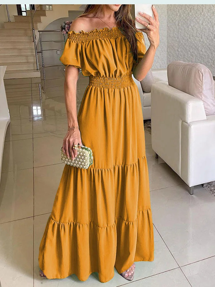 Summer Boho Red Dress Fashion Short Sleeve Beach Long Dress Casual Loose Elegant Holiday Party Dresses For Women Robe Femme 2023