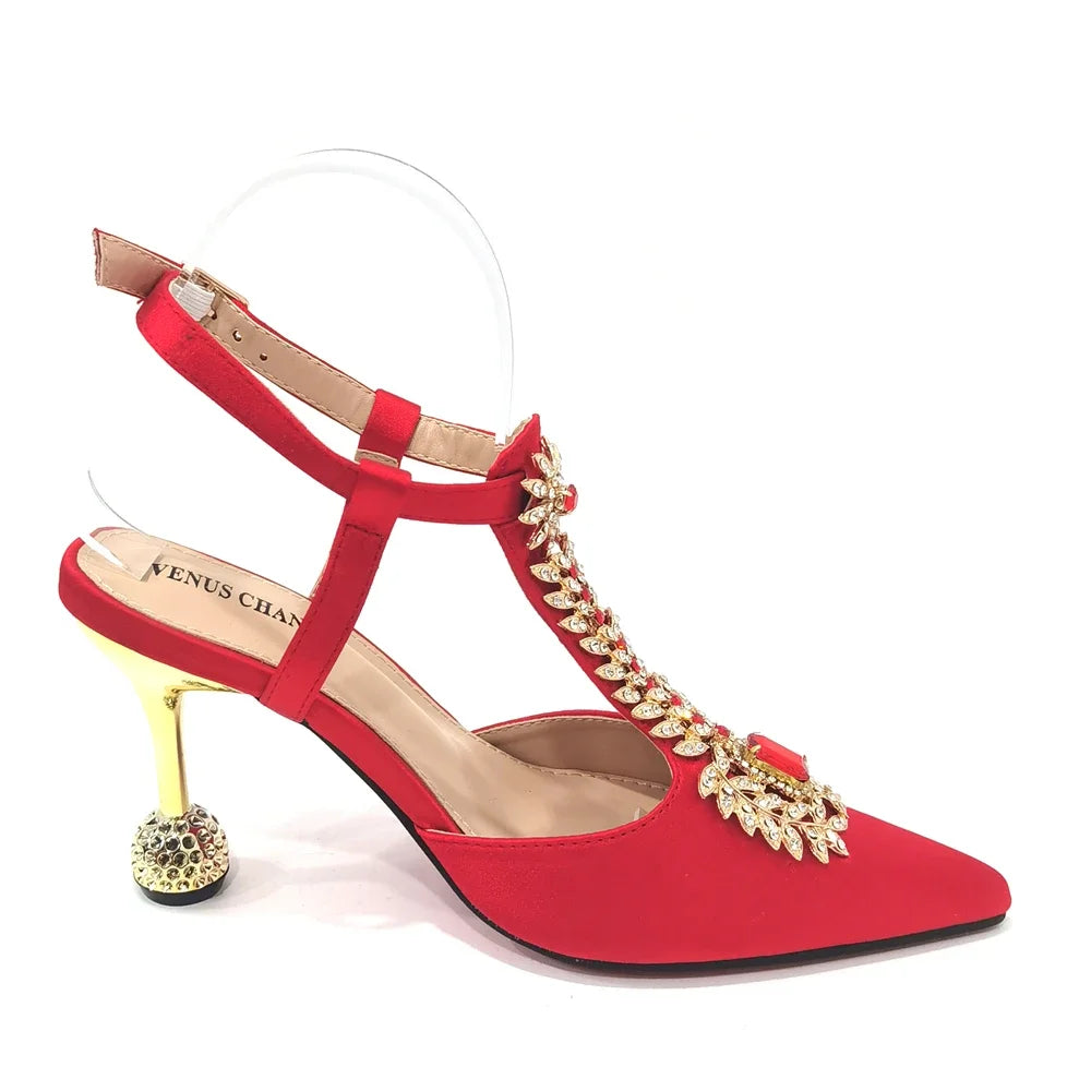 Women's Diamond Decorated Pointed Toe Italian Shoes And Bag Set