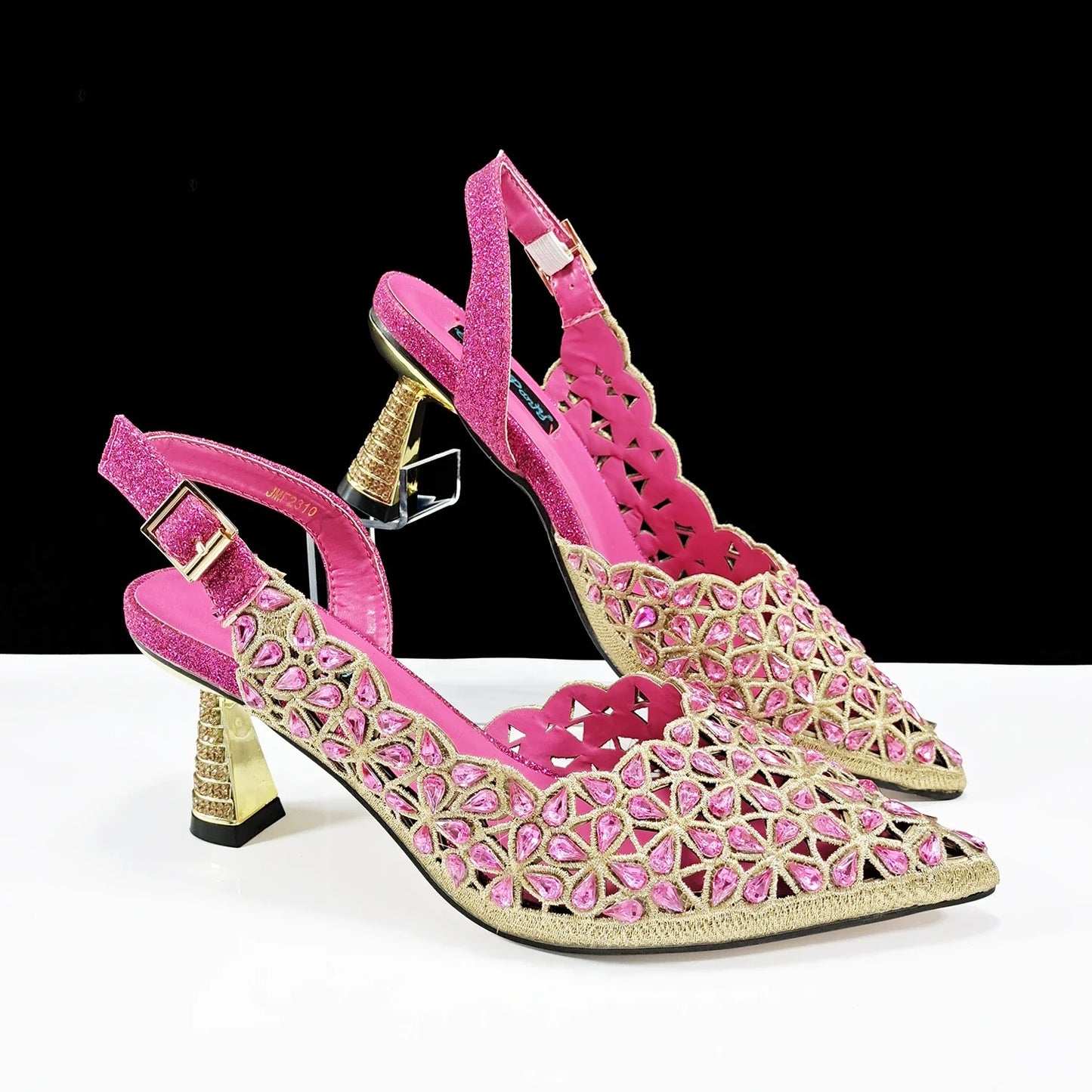 QSGFC New Shoes and Bags Matching Set 2024 Nigerian Women Heel Party for Women Fuchsia Colour Italian Design Wedding INS Design