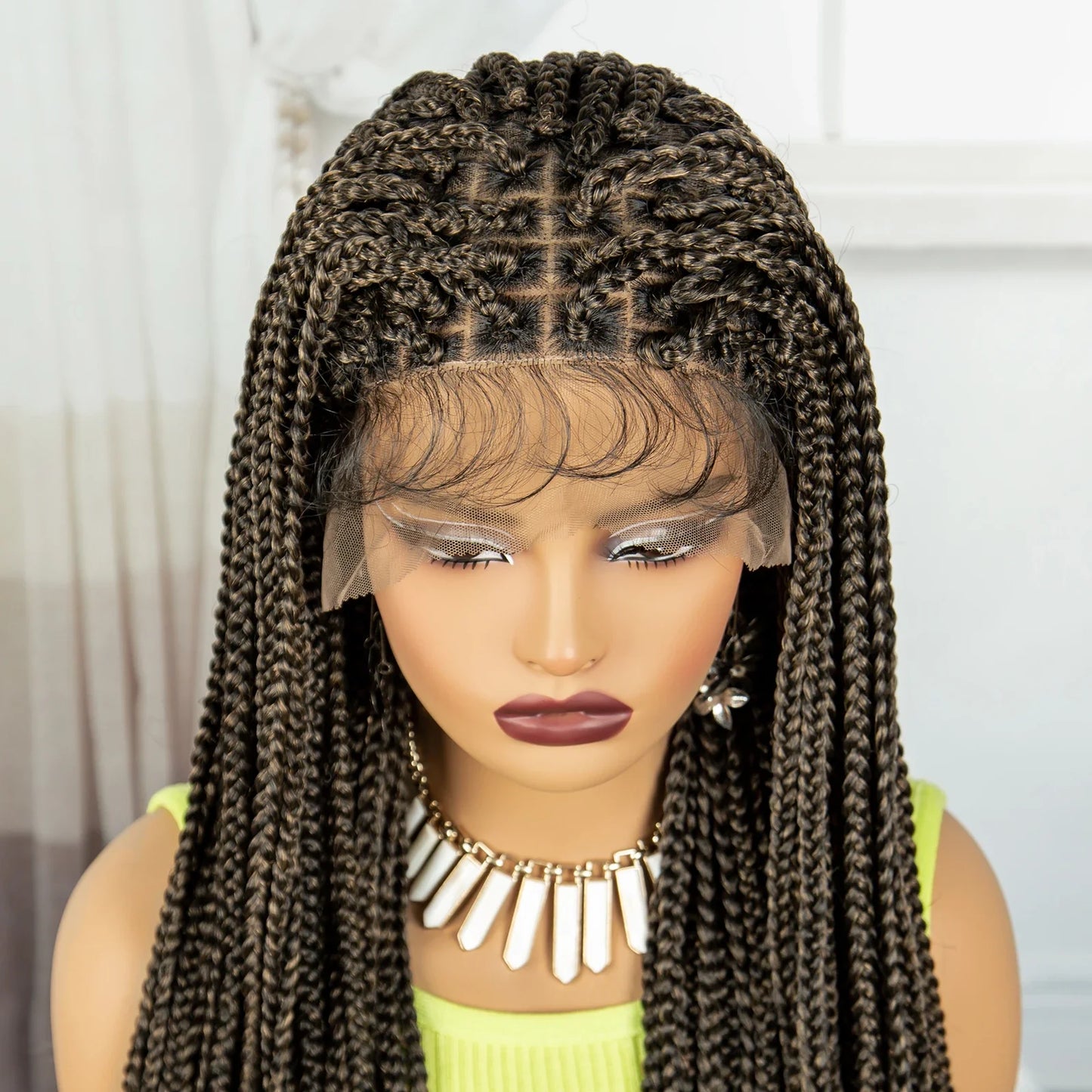 Synthetic Braided Wig Synthetic Hair Lace Front Wigs Box Braided Wigs for Black Women 36 Inches Micro Braids Wigs with Baby Hair