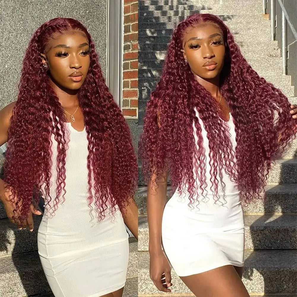 Curly wigs Transparent Lace Front Wig 99J Burgundy 13x4 13x6 Brazilian Deep Wave Frontal Human Hair Wig for Women Pre Plucked