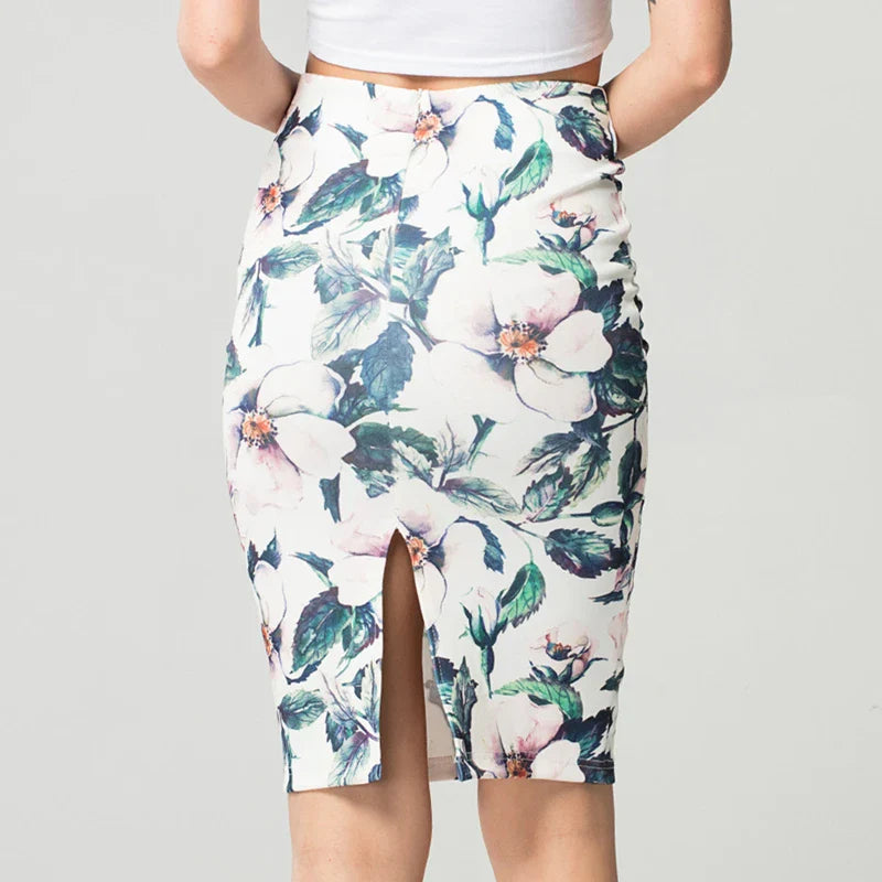Summer Style Floral Print Midi Skirt Women Spring Pencil Skirt