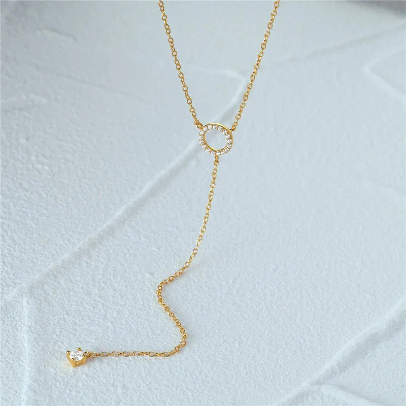 S925 Sterling Silver Double-Deck Circle Zircon Pendant Long O-Chain Choker Necklace 2024 Spring Women Wedding Fine Jewelry