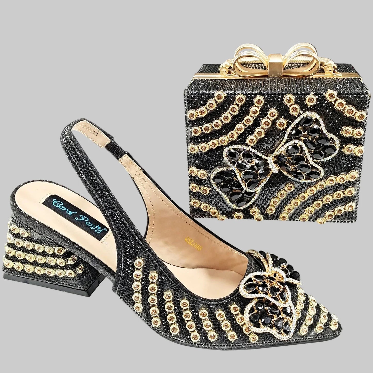 QSGFC Italian Design Clutch Dual Use Full Diamond High Heels Exquisite Gift-Box  And High Heels For Party Women Shoes