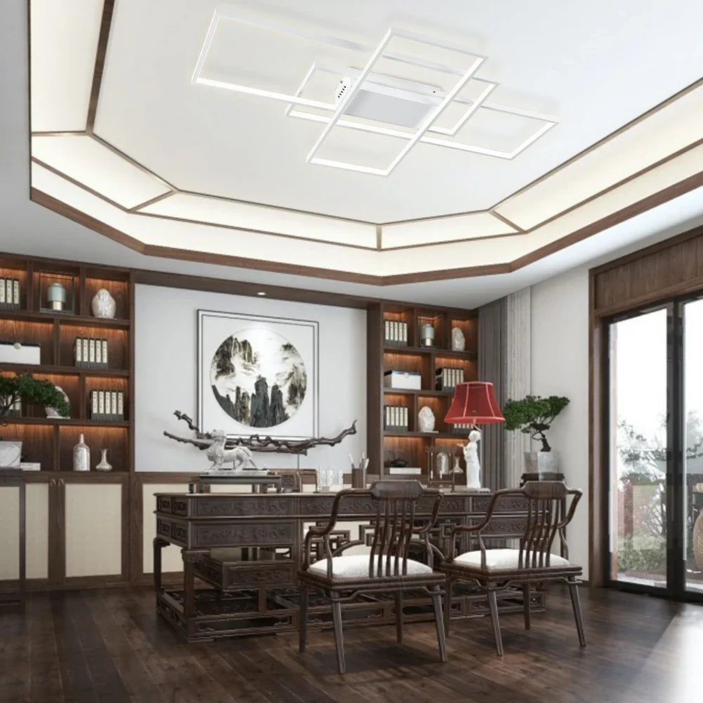 KOMORE Neutral Style Rectangular LED Semi Flush Ceiling Light,  White / Stepless Dimming for Office, Living Room, Bedroom