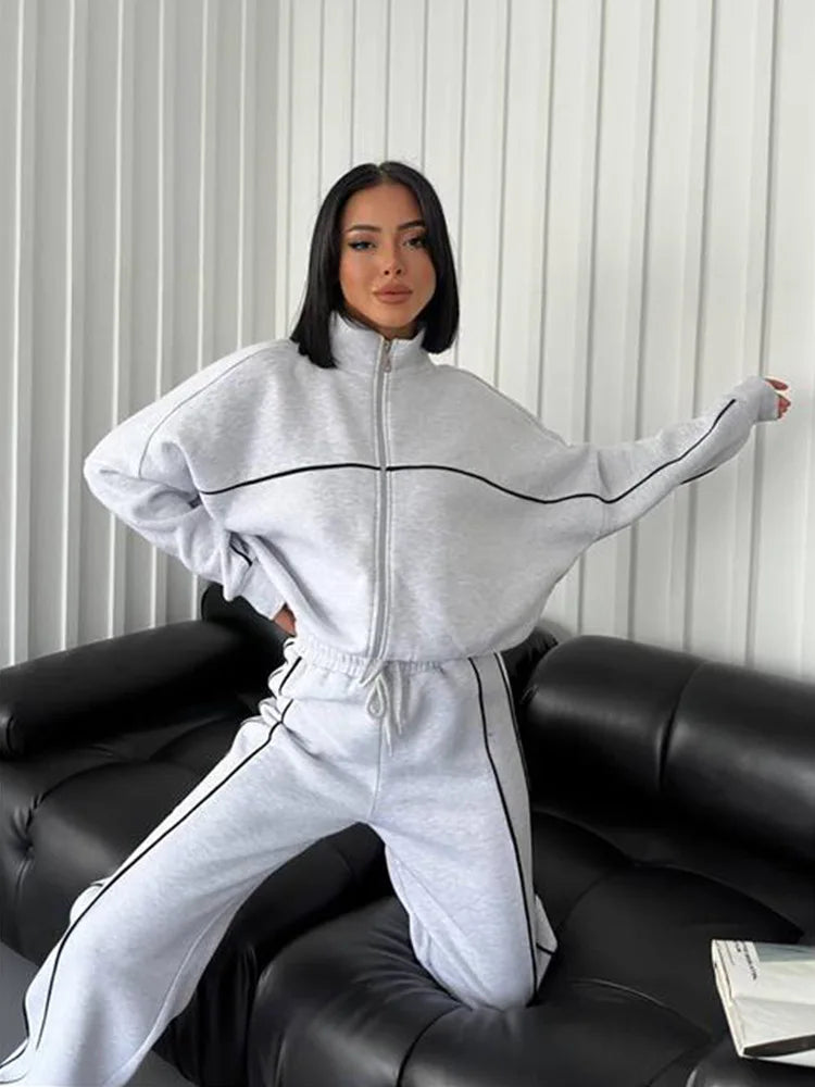 womens clothing 2 pieces set Casual Sports Suits Long Sleeved Half High Collar Cardigan Sweater Trouser Tracksuit Women Clothing