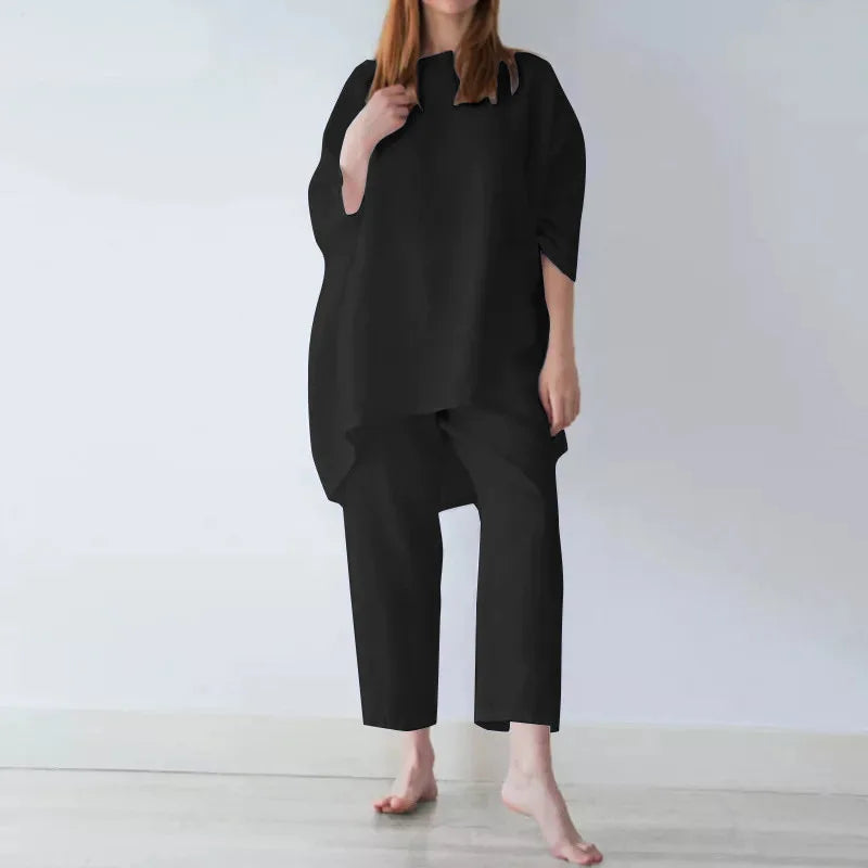 Fashion Short Sleeve Blouse Wide Leg Trousers Suits Vintage Summer Pant Sets Two Piece Sets Womens Loose Tracksuit Outifits 2025