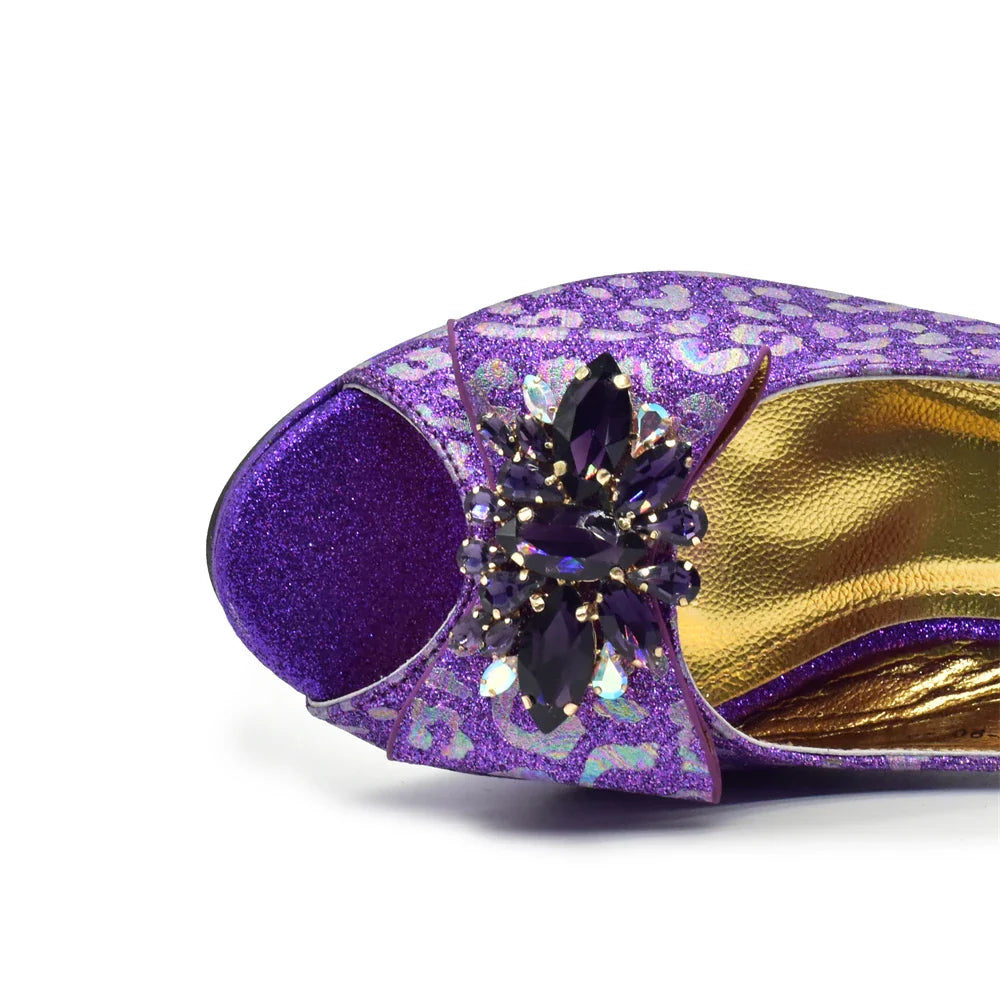 Newest Arrival Purple Color Peep Toe Women Sandals Shoes Matching Bag Set for Ladies Wedding Party Pumps Designer Shoes and Bag
