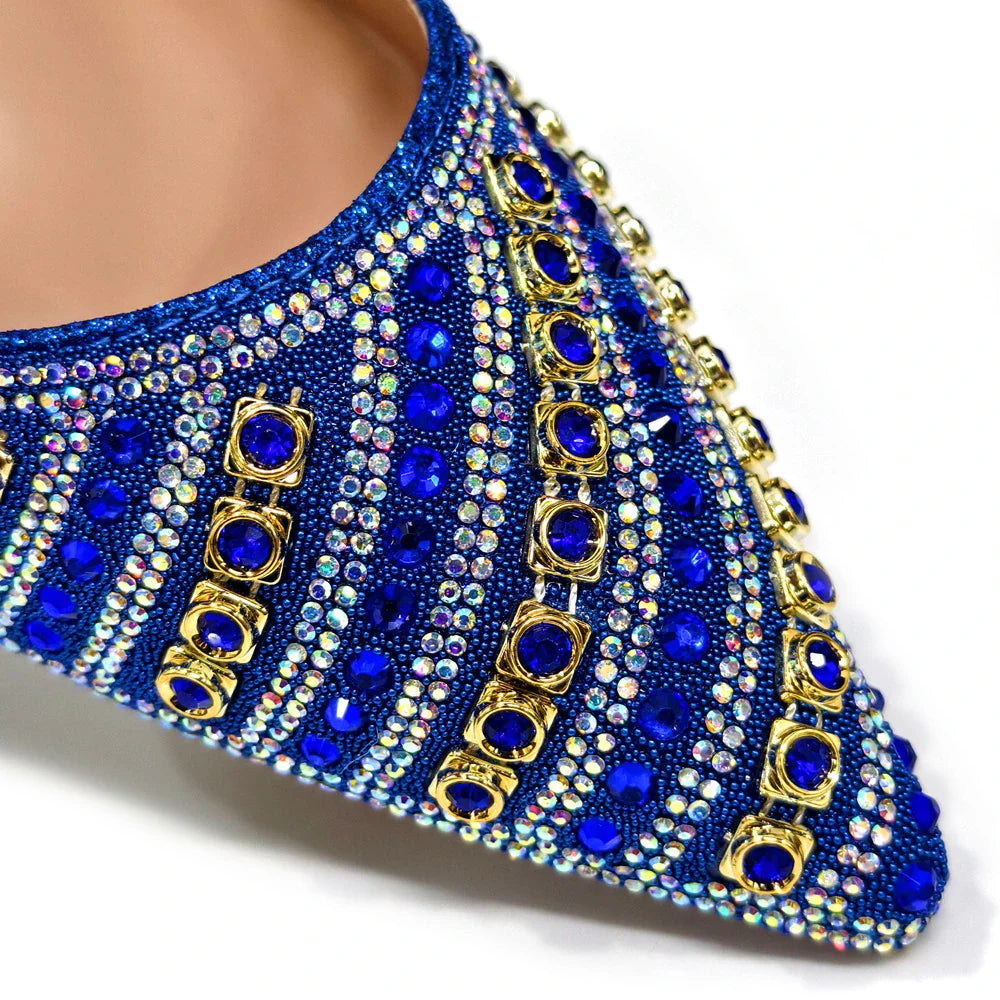 Women's Elegant Heels Rhinestone Handbag Set Italian Design for Weddings