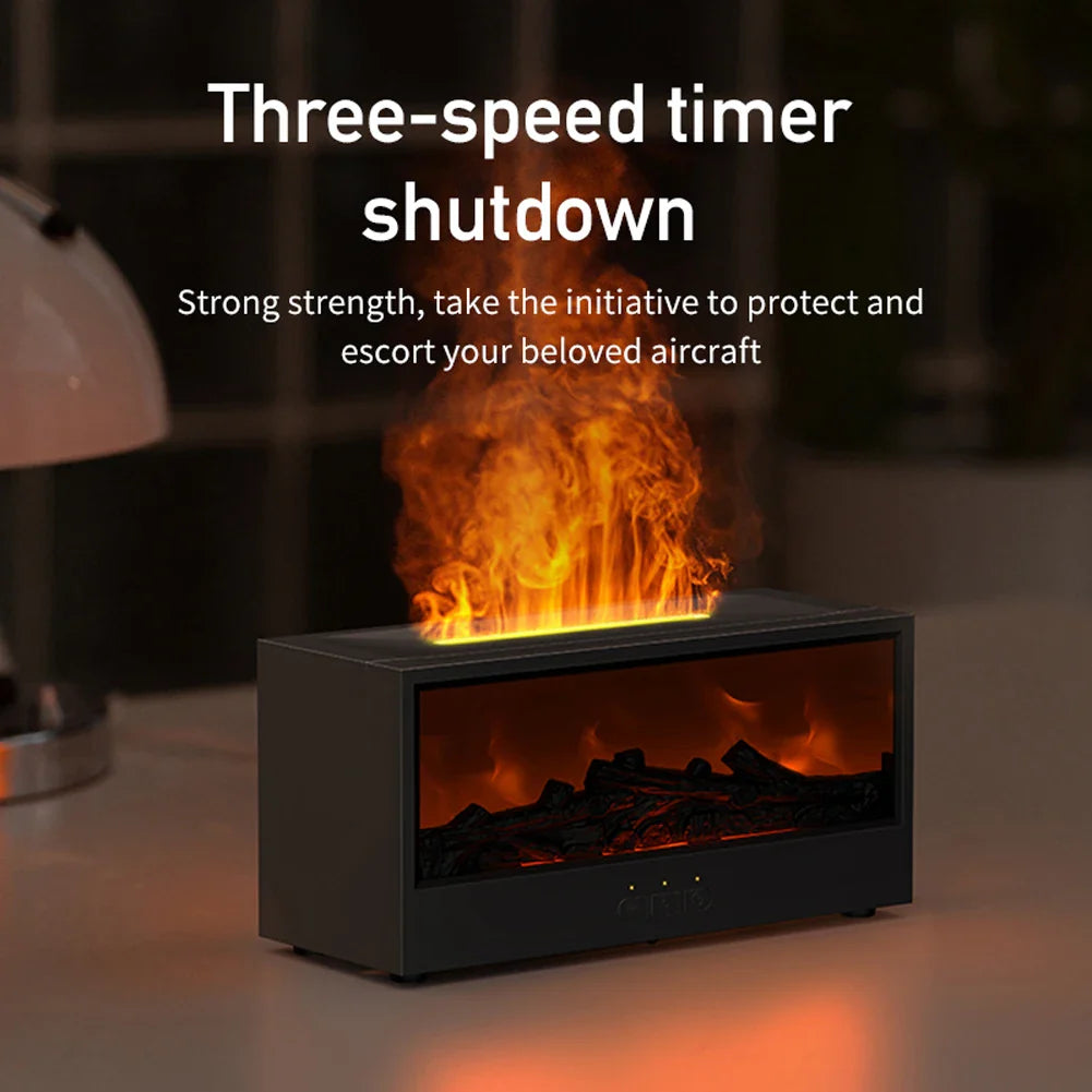 Fireplace Air Humidifier Dynamic Flame Essential Oil Diffuser 150ml Aromatherapy Diffuser with Timer Cool Mist Humidifier