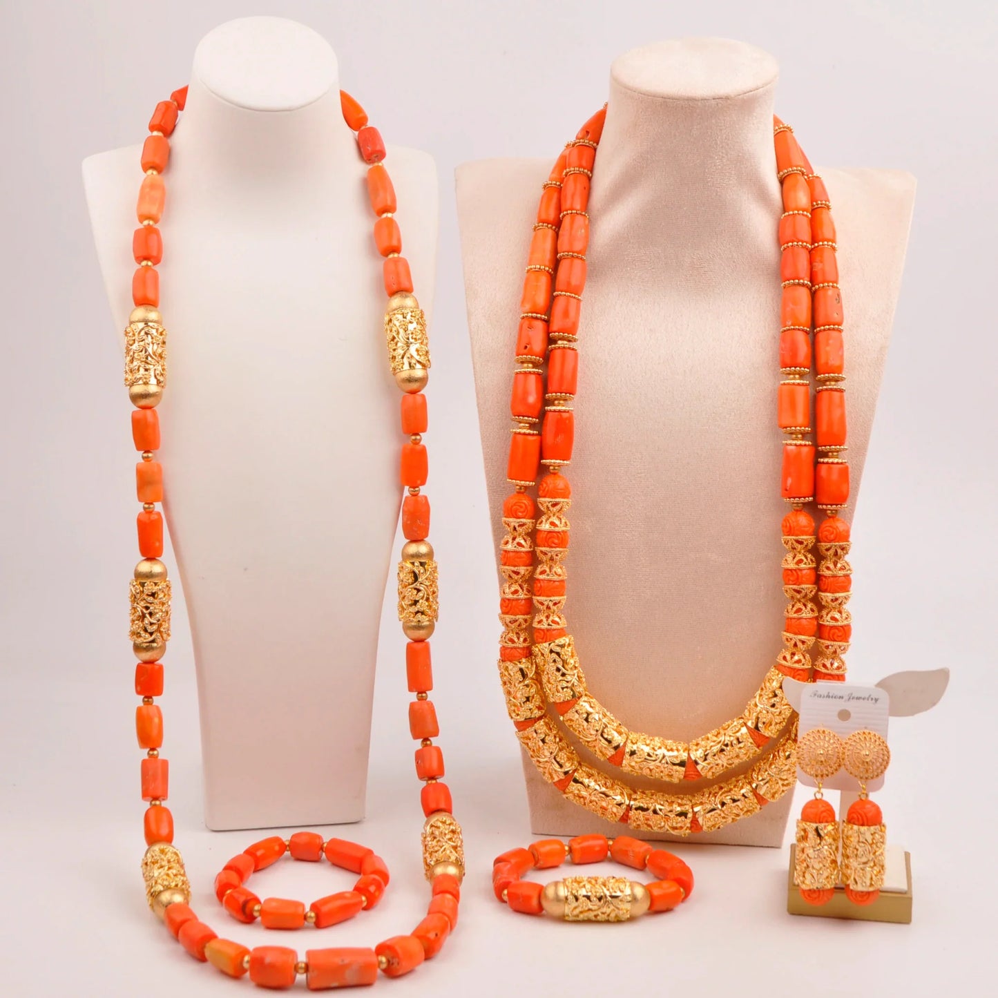splendid orange nigeria coral beads necklace african jewelry set bridal wedding jewelry sets C21-23-01