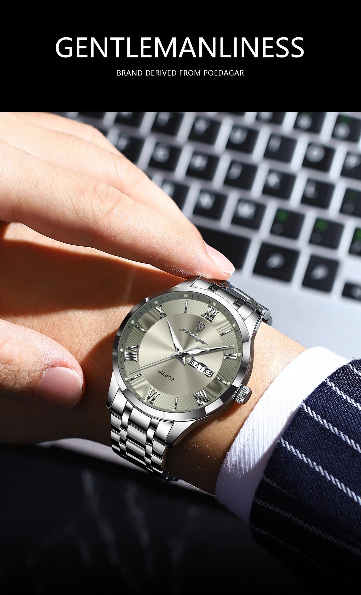 Luxury Fashion Men Clock Waterproof Luminous Week Date Sports Man Wristwatch Stainless Steel Men's Quartz Watches Reloj