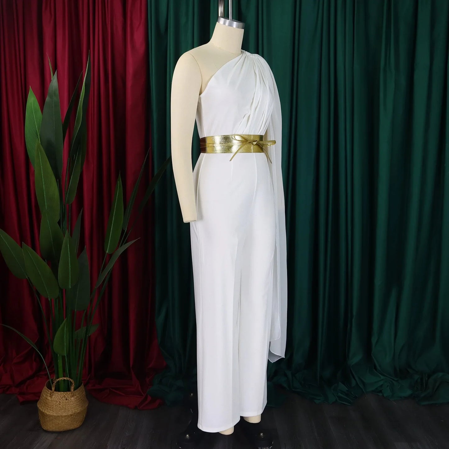 Elegant Jumpsuits & Rompers for Woman One Shoulder Flying Sleeve High Waisted Luxury Birthday Party Dinner Outfits Overalls 2024