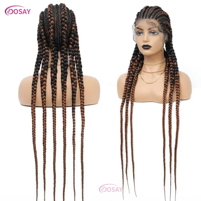 36" Cornrows Box Synthetic Hair Braided Wigs #27 Blonde Knotless Full Lace Braided Wigs For Black Women Braiding Wigs African