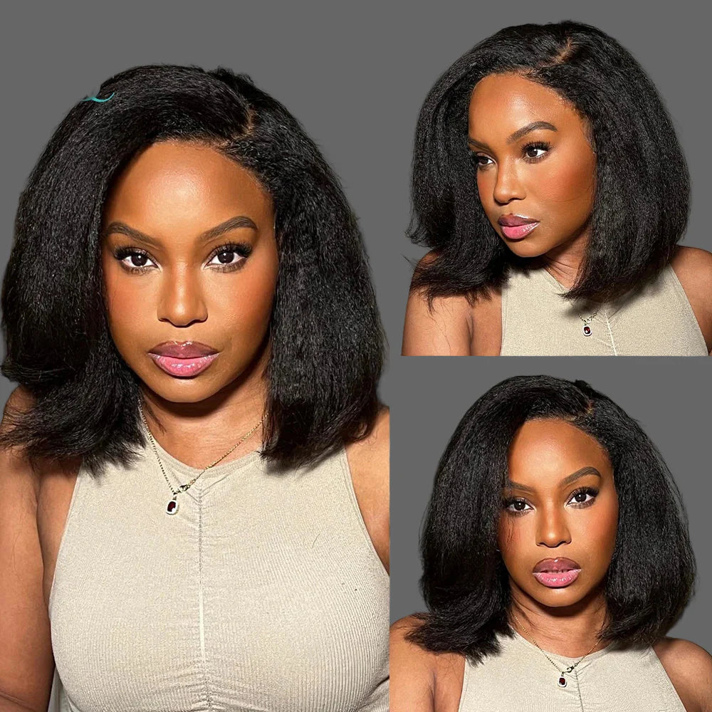 4c Hairline Kinky Straight Bob Human Hair Wig 4c Kinky Edges Curly Baby Hair Short Bob 13x4 Lace Frontal Wigs 4x4 Closure Wigs