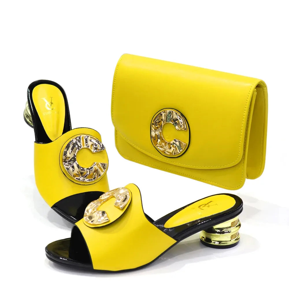 2024 Latest Italian Design Fashion African Women's Low Heel Comfortable Shoes and Bags Set Leather Casual Ladies Slippers