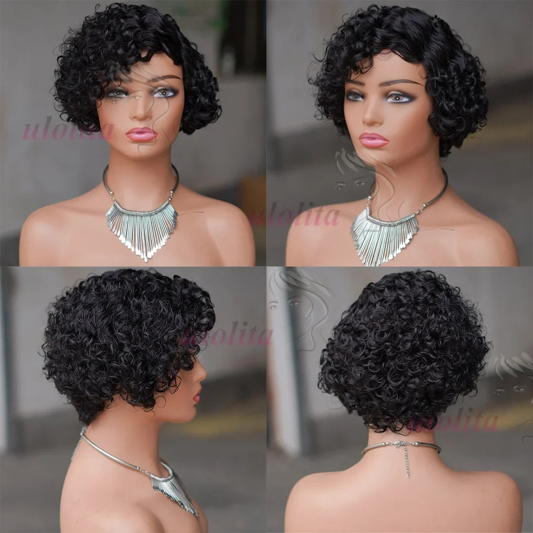 Ombre Blonde T1B27Pixie Cut Short Curly Bob Side Part Non Lace Front 100% Brazilian Human Hair Wigs