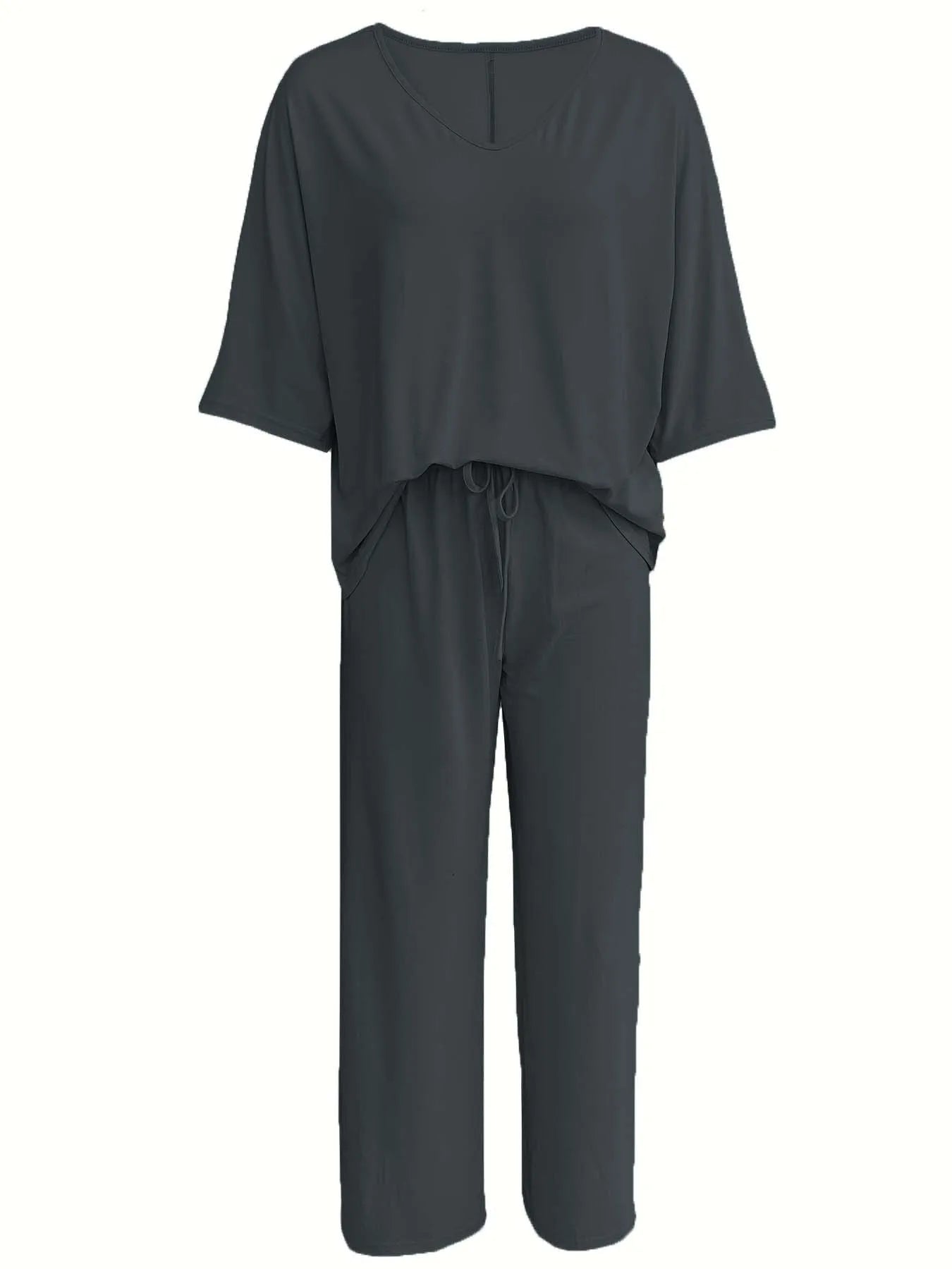 Cross border Europe and America 2025V collar bat sleeve casual loose wide leg pants set for women