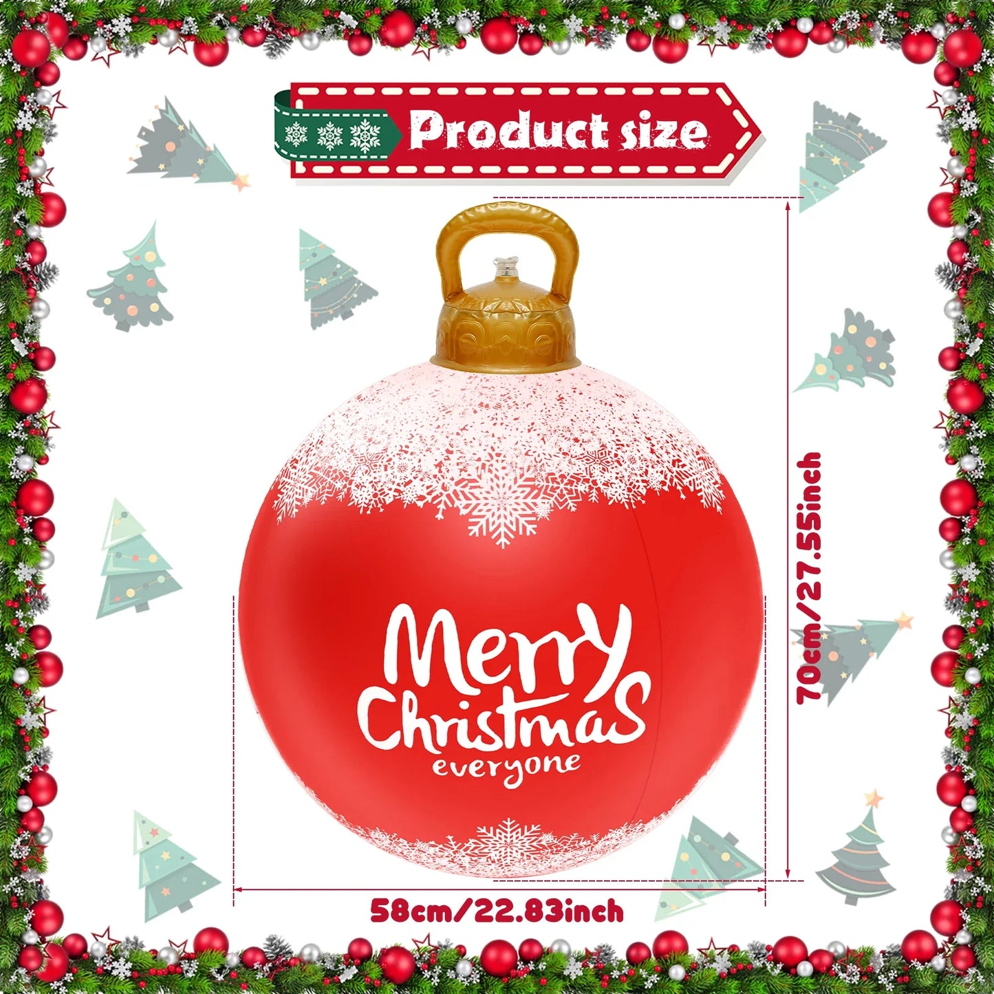 Inflatable Christmas Ball 23 Inch Large Outdoor Christmas PVC Inflatable Ball Reusable Giant Blow up Ball Decorations