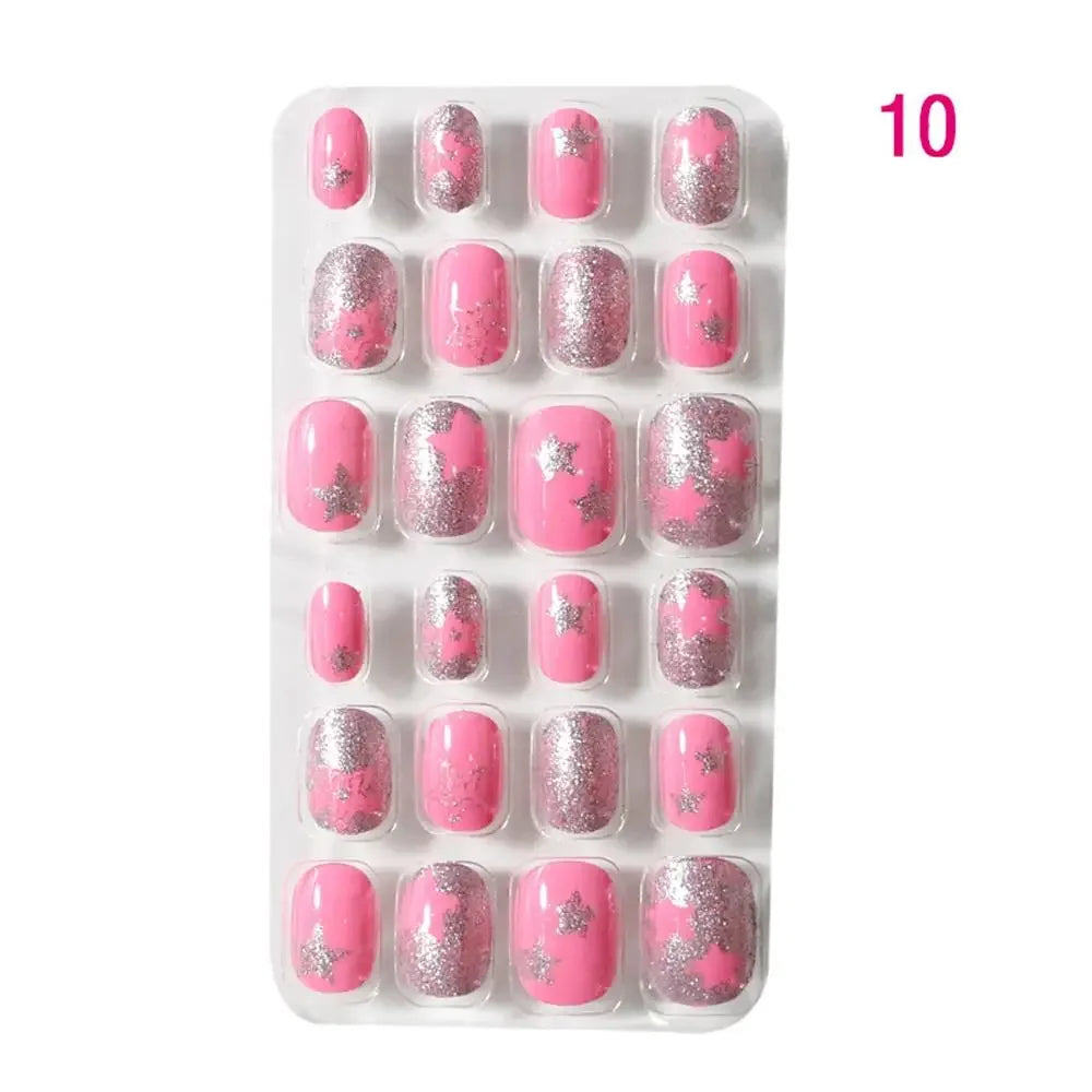 24Pcs/Set Kids Candy Flower Cute Fake Nails Detachable Full Cover False Nails Press On Nails Children Girls Nail Decoration Gift