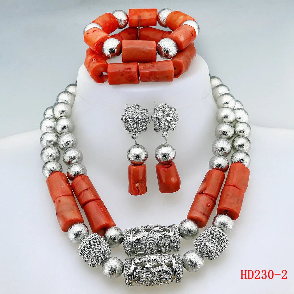 Double Layered Original Coral Nigerian Wedding Beads Jewellery Women Coral Costume Necklace Set