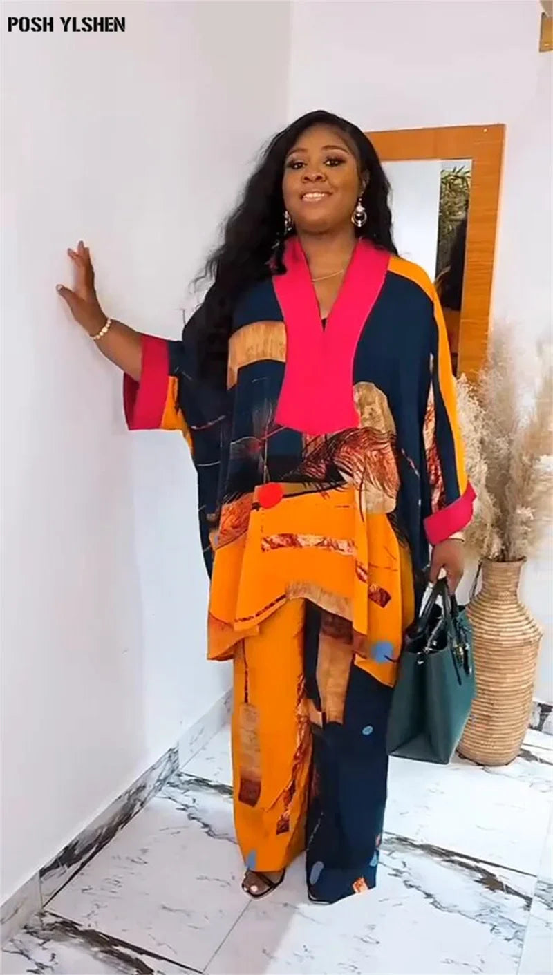 Plus Size African Clothes for Women Ankara Dashiki 2 Pieces Set Print Outfits Trousers Suits