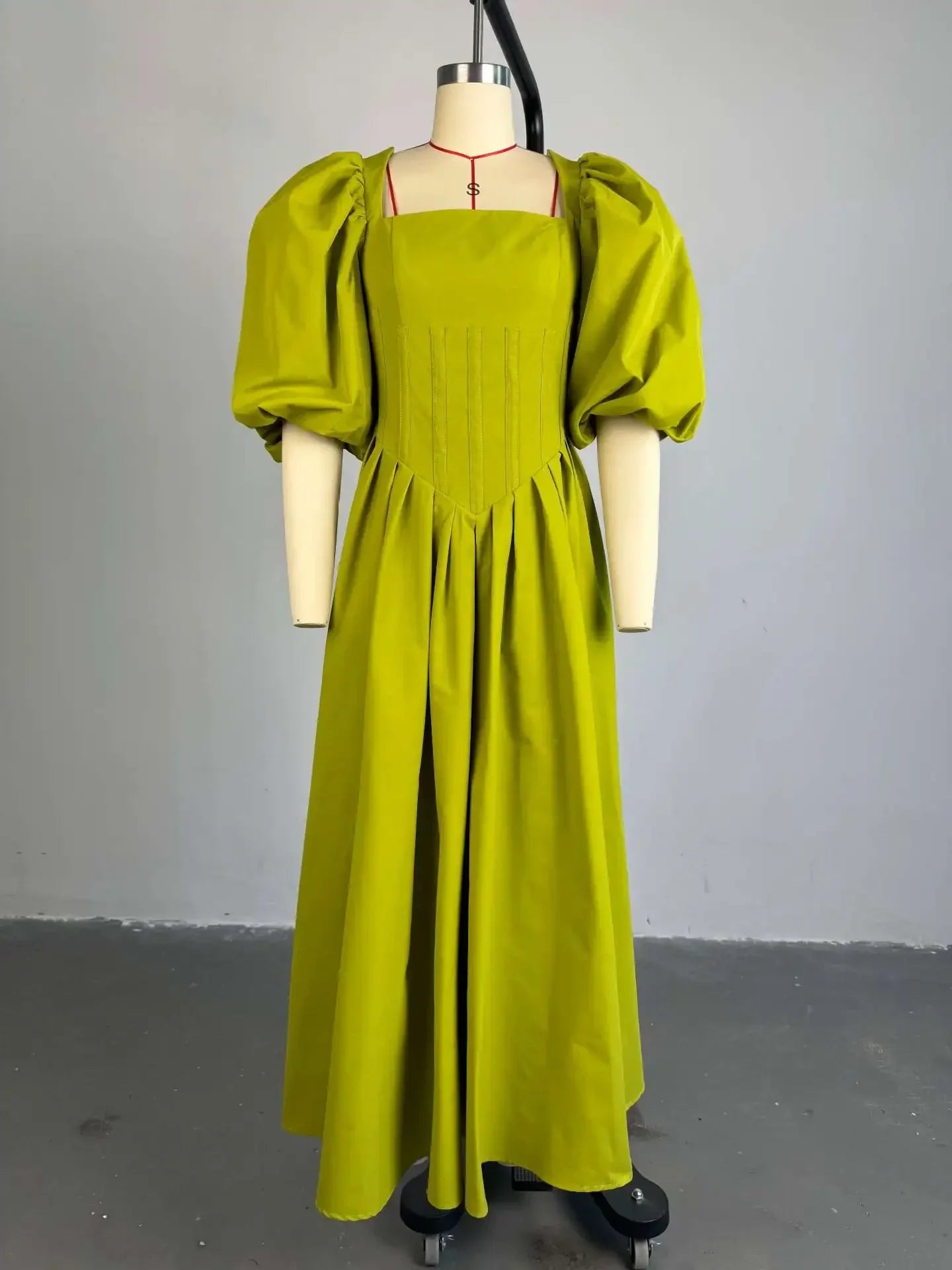 CM.YAYA Women Long Lantern Sleeve Square Collar Big Swing Long Maxi Dress 2024 Fall Birthday Sexy Party Evening Dresses Vestidos