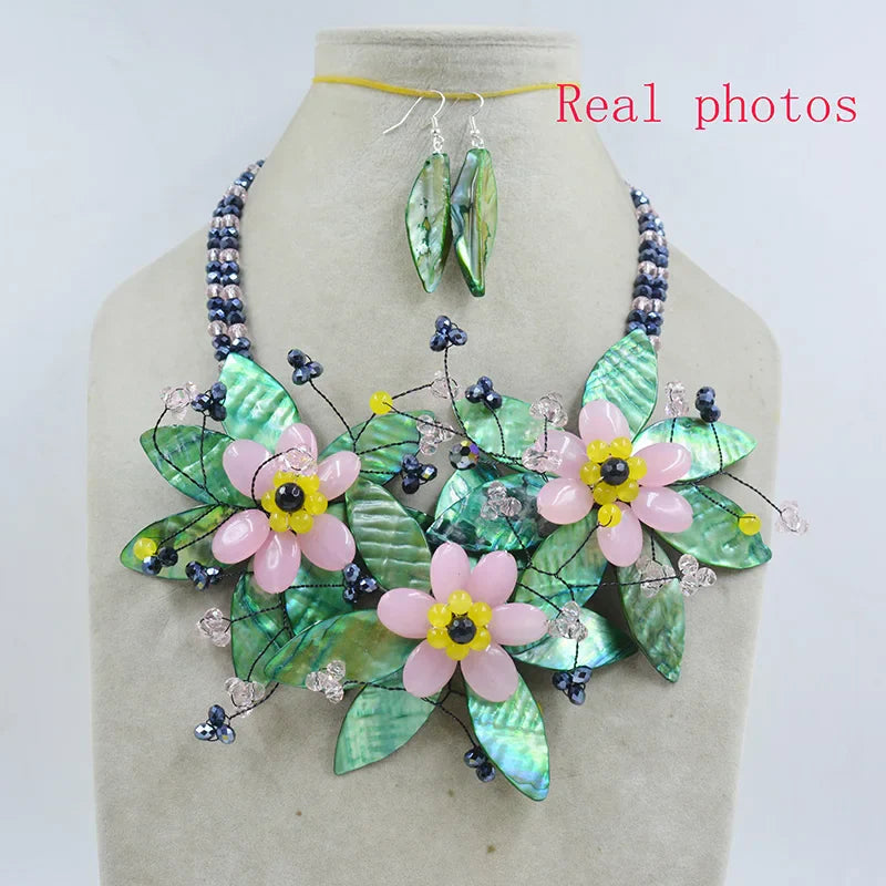 new !!  Latest Design Shell Flowers Wedding Crystal Necklace Women Fashion Necklace  20"