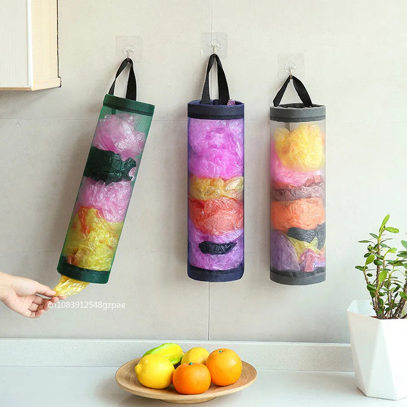 Hanging Plastic Bag Dispenser, Wall-Mounted Kitchen Storage Organizer