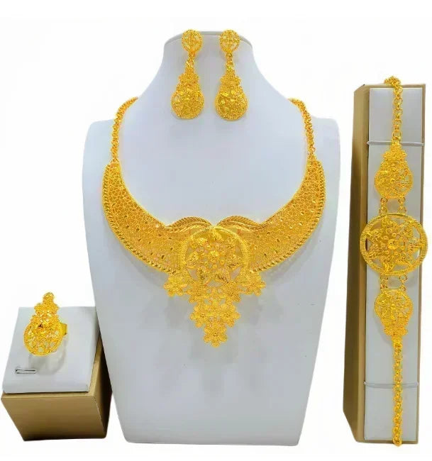 Dubai Necklace Earrings For Women Wedding 24k Gold Plated African Jwellery Bridesmaid Party Gift  Bridal Dubai Jewelry Sets