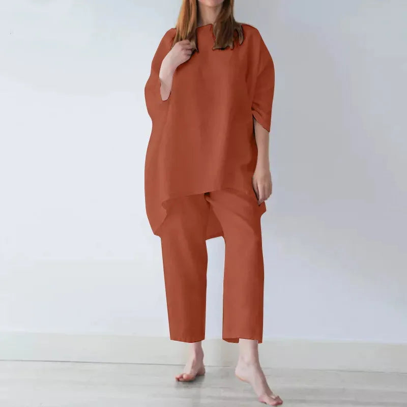 Fashion Short Sleeve Blouse Wide Leg Trousers Suits Vintage Summer Pant Sets Two Piece Sets Womens Loose Tracksuit Outifits 2025
