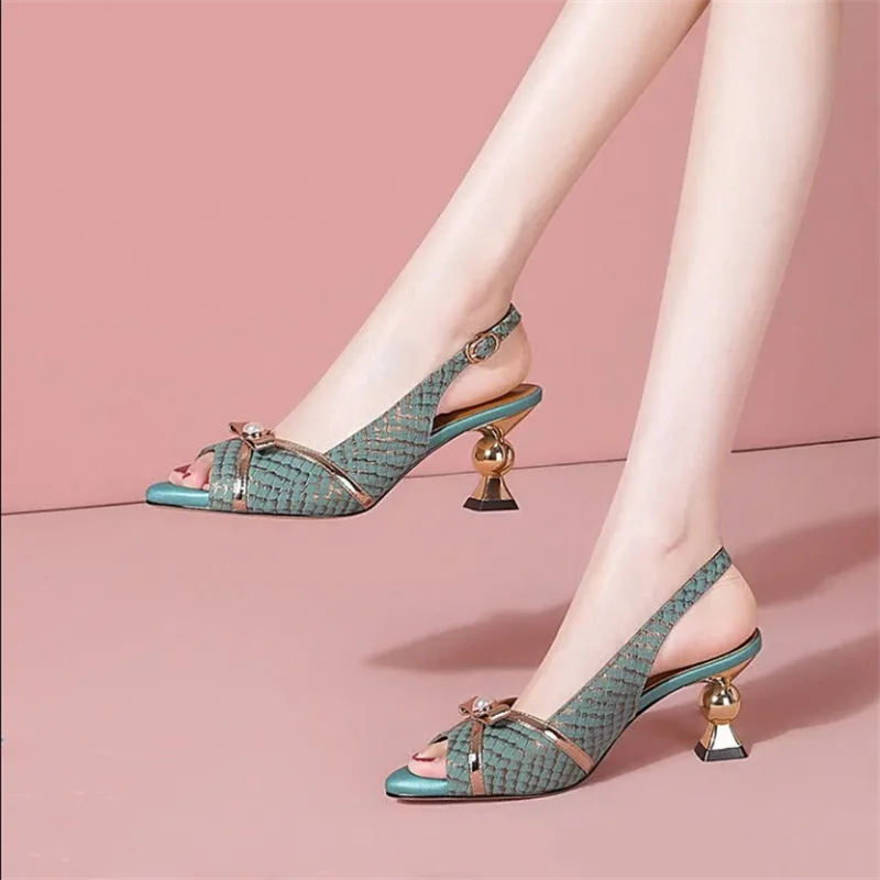 High Heels Women's Sandals Soft Leather Fish Mouth Shoes Summer New Ladies Shoes Fashion Women Sandal Bow hollow Female Shoe