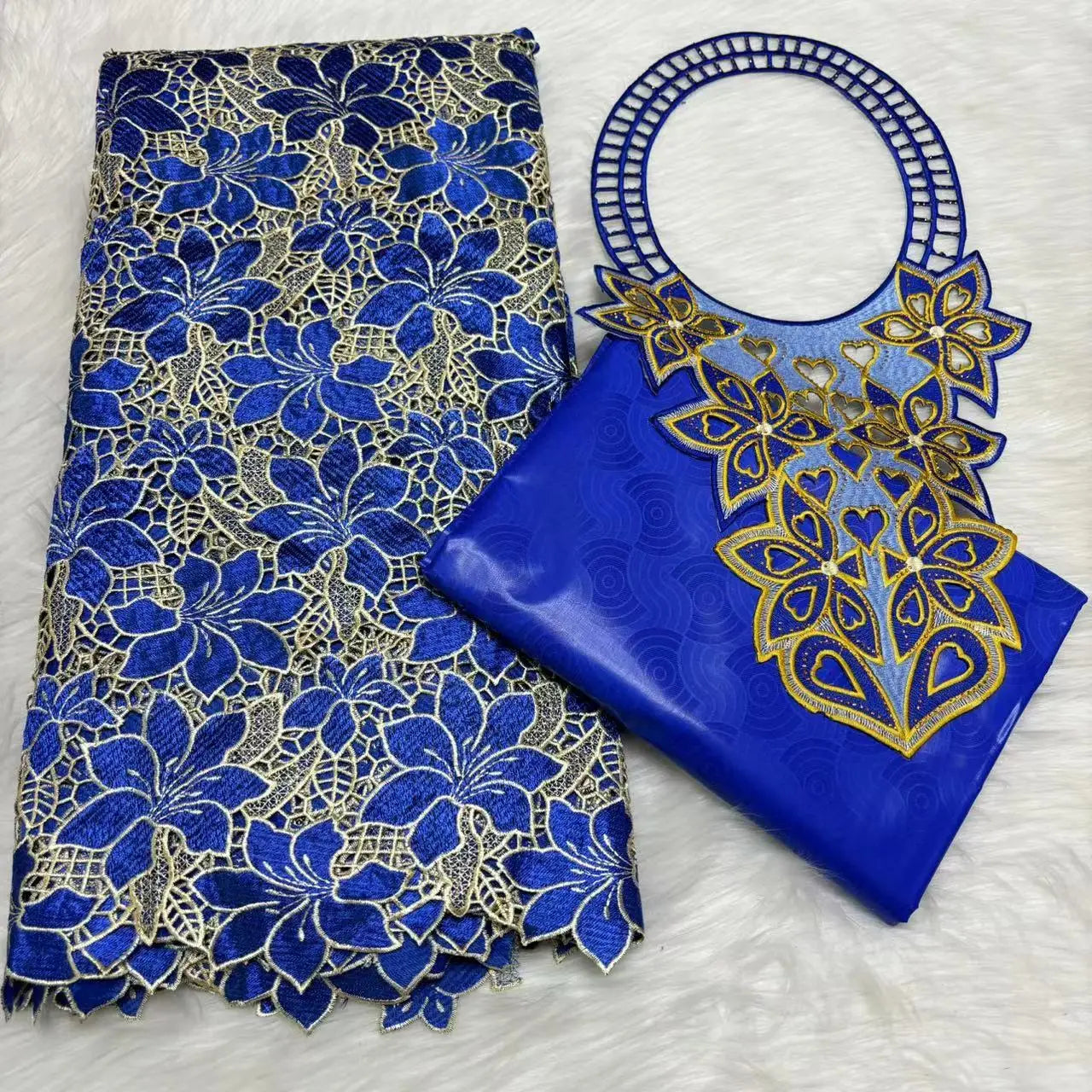 2024 High Quality 2.5yards Bazin Riche Brocade Fabric +2.5 Yards African Cotton Lace Fabric with Collar Set for Dress  M4-1212-1