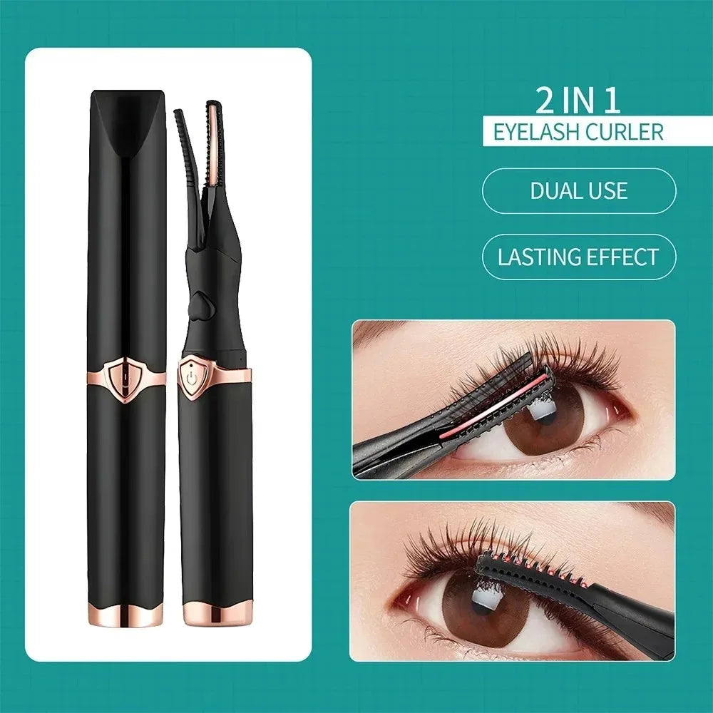 Electric Heated Eyelash Curler USB Rechargeable Eyelashes Quick Lasting Curling Comb&Clip Dual Use Makeup Eyelash Curler