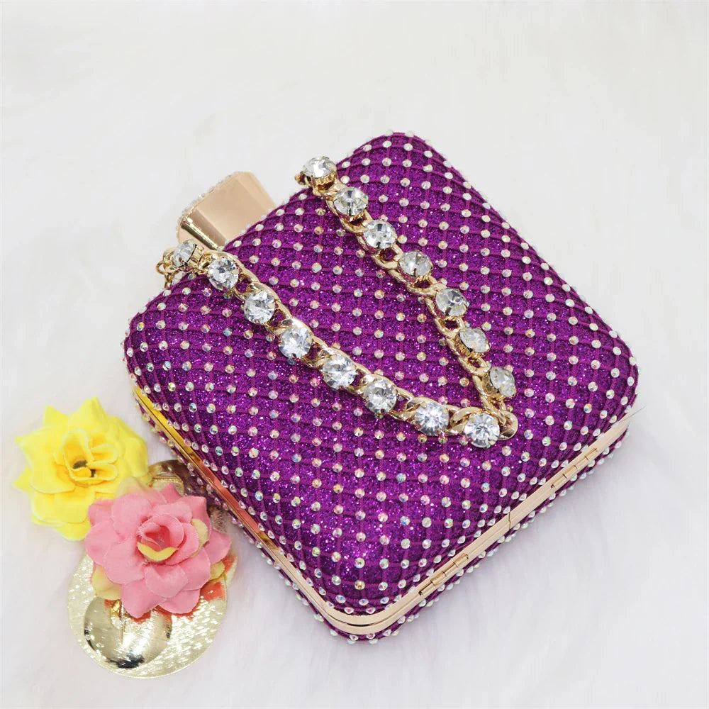 Women's Elegant Embellished Shoes and Bag Set Pointed Toe Pumps for Wedding Party
