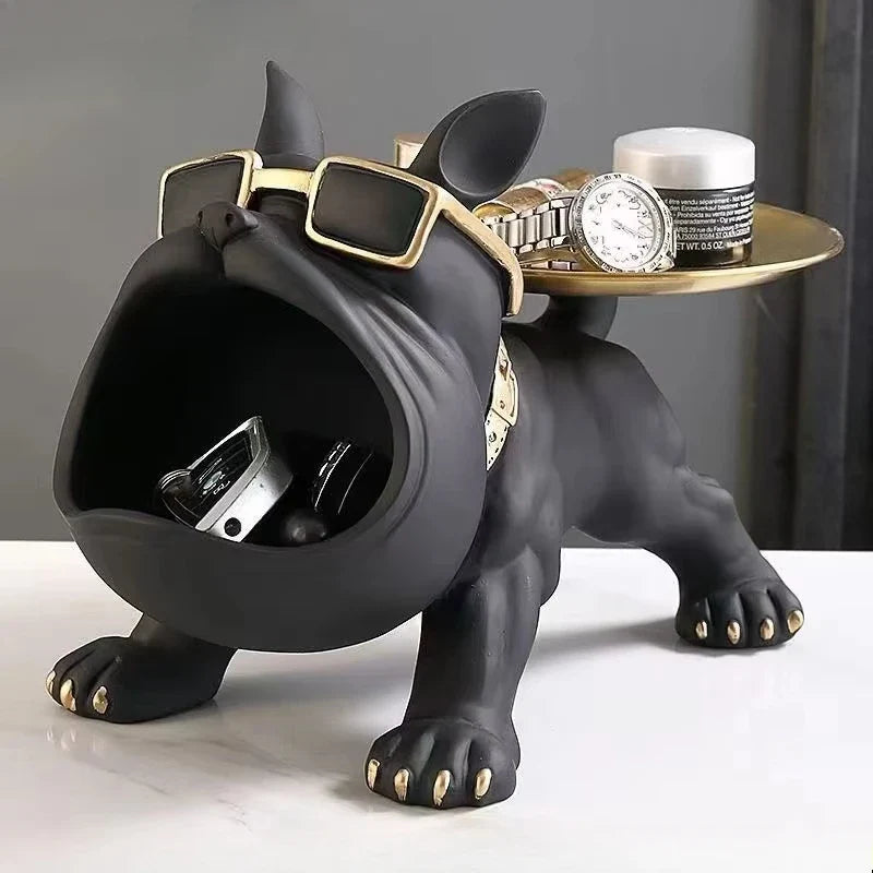 Bulldog Storage Tray Sculpture – Cool Resin Dog Decor with Tray