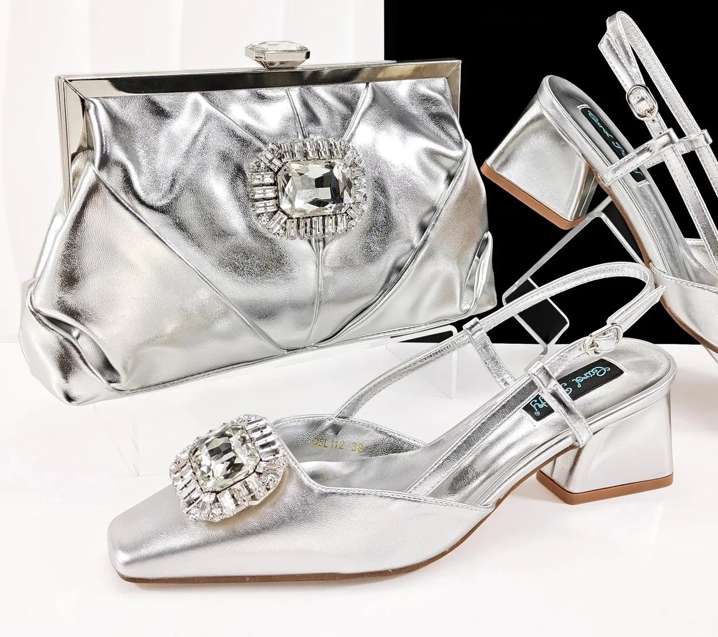 Elegant Women's Shoes and Bag Shiny Big Rhinestone Luxury Fashion Shoes Set