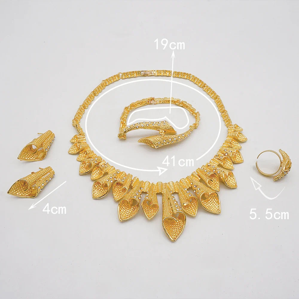 Indian Dubai Gold Color Jewelry Sets For Women Earring & Necklace Nigeria Moroccan Bridal Wedding Party Gifts
