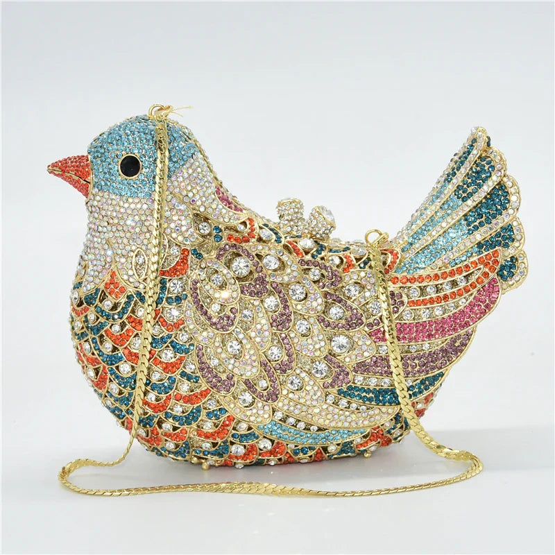 Latest Design Women Wedding Clutches Bags Purse for Bride Colorful Diamonds Purse Handbag Animal Bird Handmade Bridal Purses