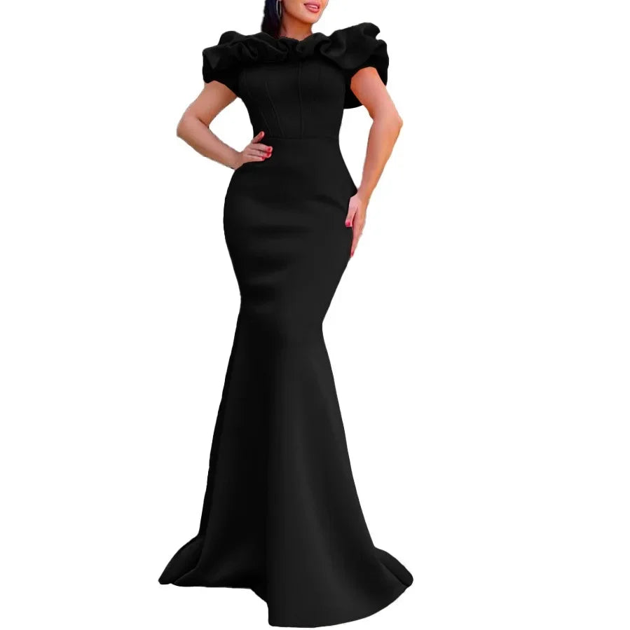 Elegant Long Dresses for Women Off Shoulder Short Sleeve Mermaid Floor Length