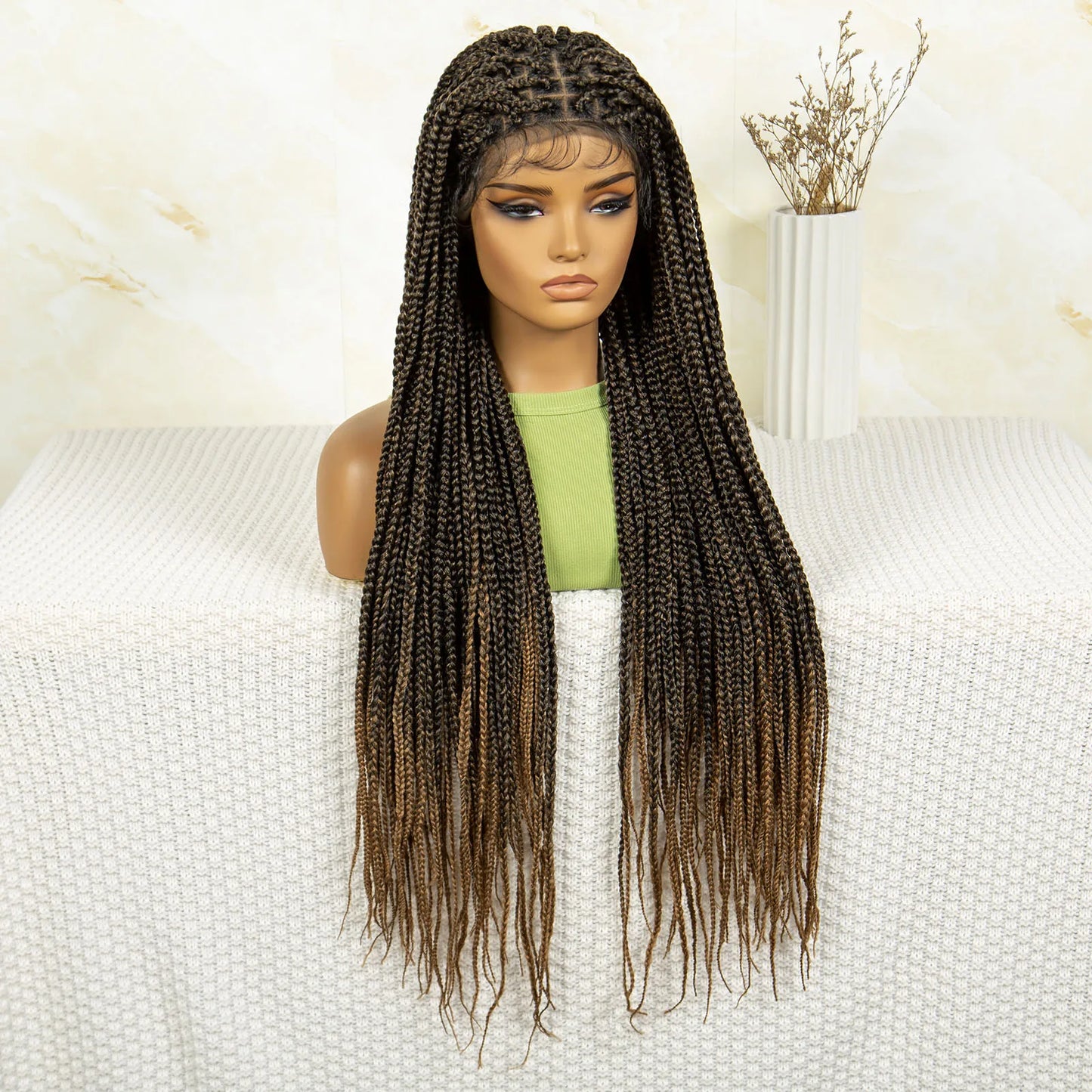 Synthetic Braided Wig Synthetic Hair Lace Front Wigs Box Braided Wigs for Black Women 36 Inches Micro Braids Wigs with Baby Hair