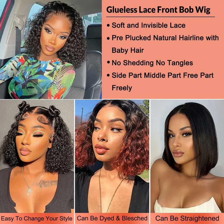 Glueless Loose Water Wave HD Lace Frontal Bob Wigs Human Hair Pre Plucked Short Wavy Curls Wigs For Women Brazilian Wear To Go