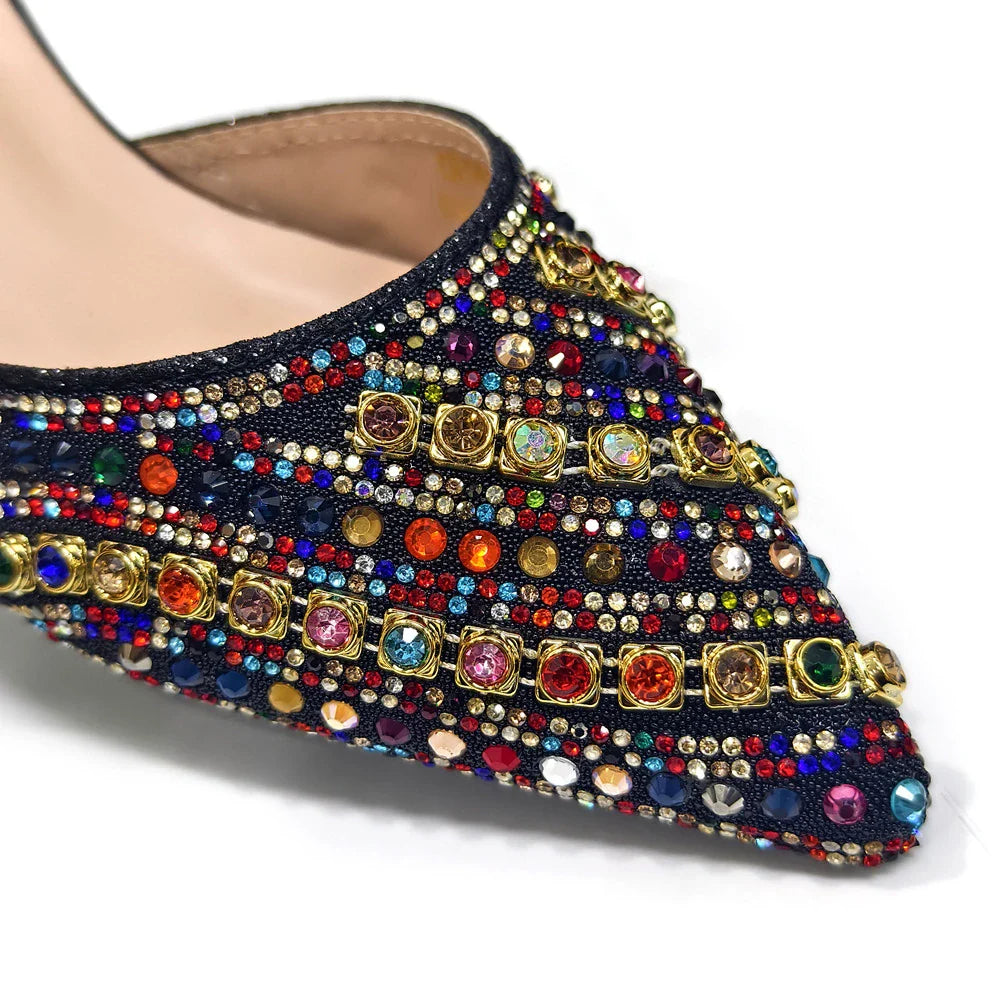 Women's Elegant Heels Rhinestone Handbag Set Italian Design for Weddings
