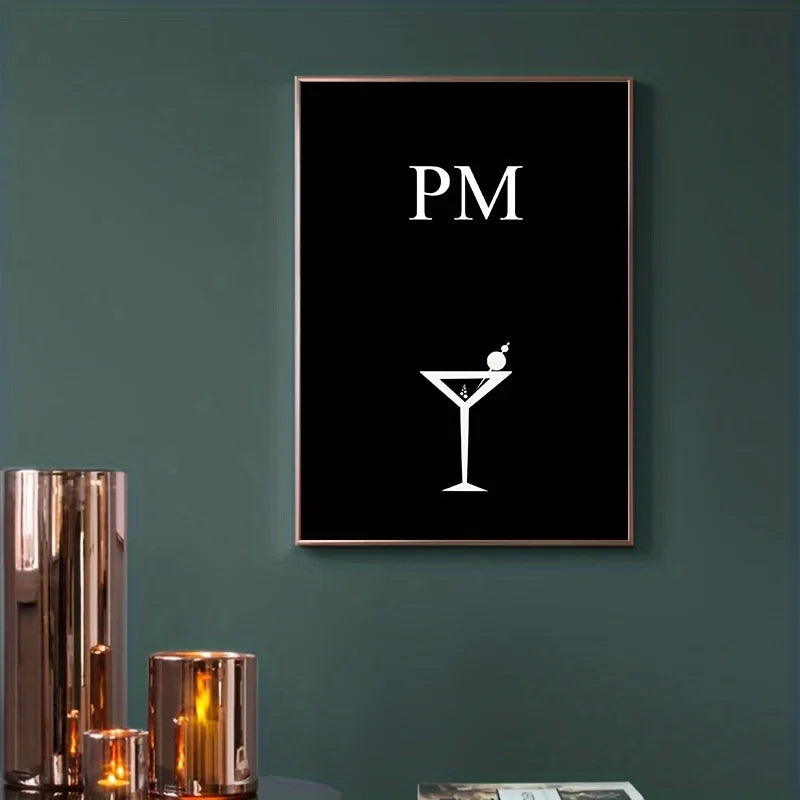 AM PM Poster Set – Modern Black and White Coffee & Cocktail Wall Art for Kitchen or Home Bar