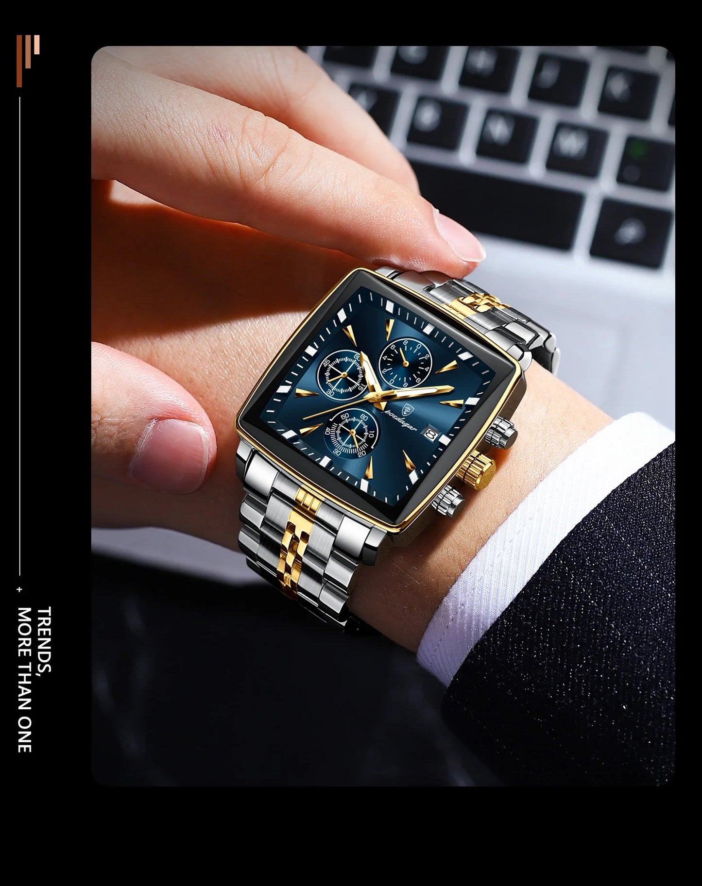 Fashion Men Watch Luminous Waterproof Chronograph Date Man Wristwatch Square Stainless Steel Quartz Men's Watches Reloj