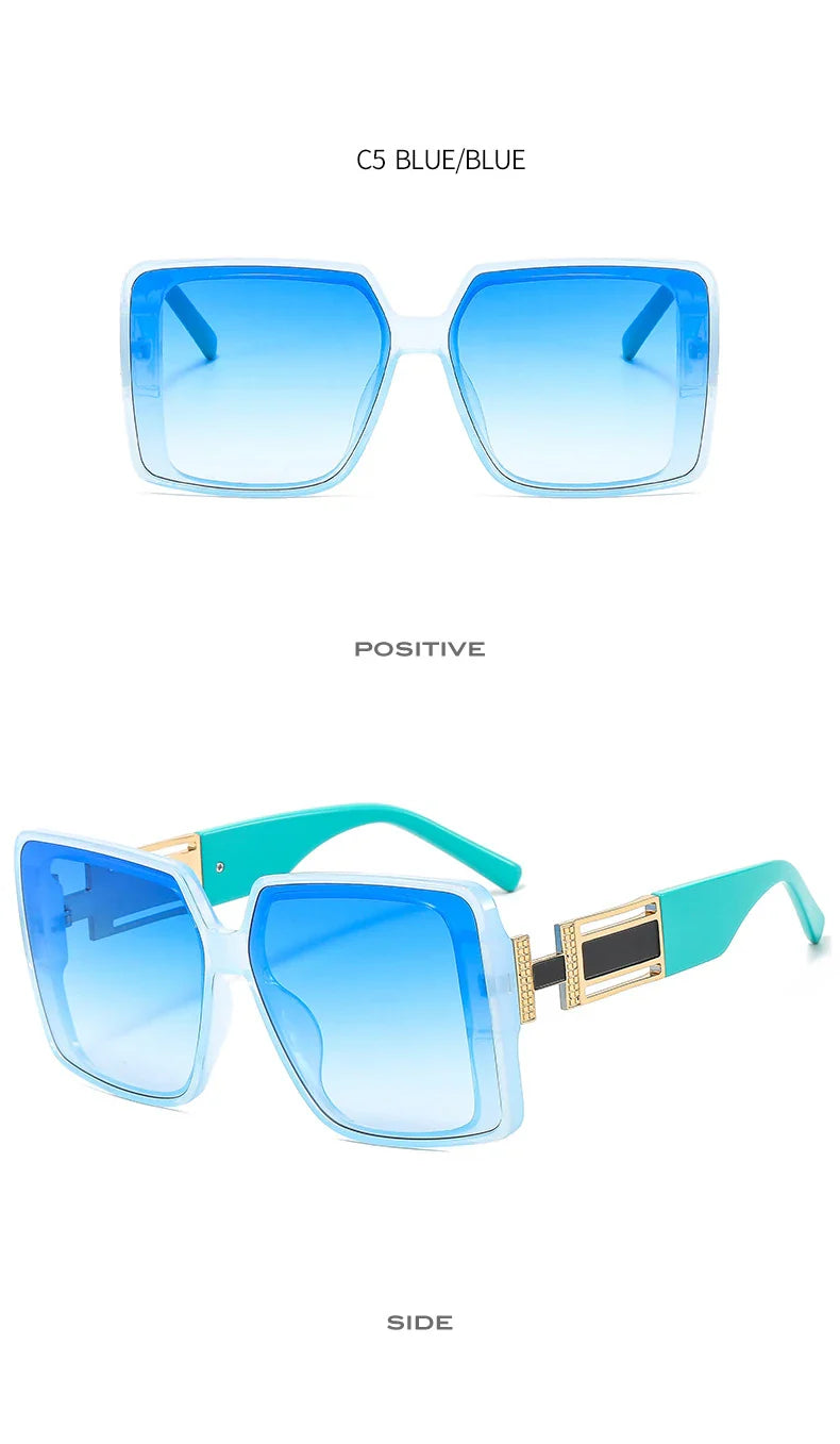 Fashion Brand Square Sunglasses For Woman Luxury Oversized Gradient Shades Sun Glasses Female Elegant Green Big Frame Eyewear