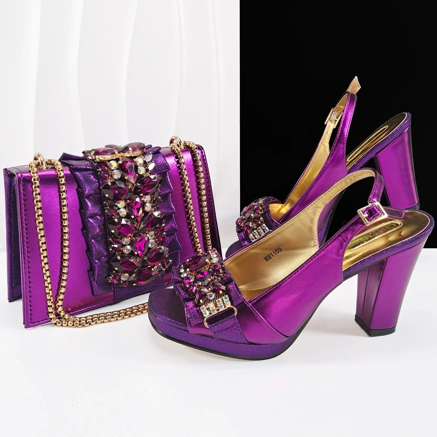 doershow new come Matching Women Shoe and Bag Set Decorated GOLD Nigerian Shoes and Bag Set Italy Shoes and Bag set HFG1-1