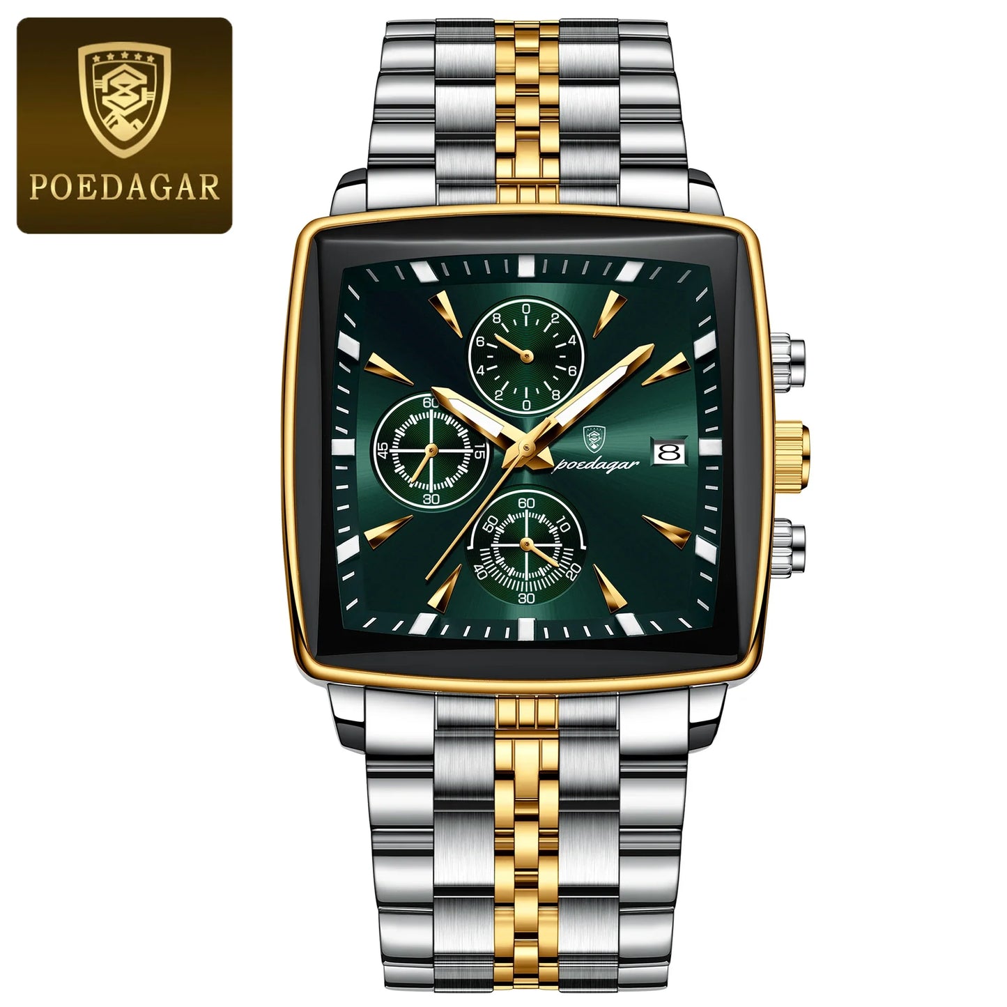 Fashion Men Watch Luminous Waterproof Chronograph Date Man Wristwatch Square Stainless Steel Quartz Men's Watches Reloj